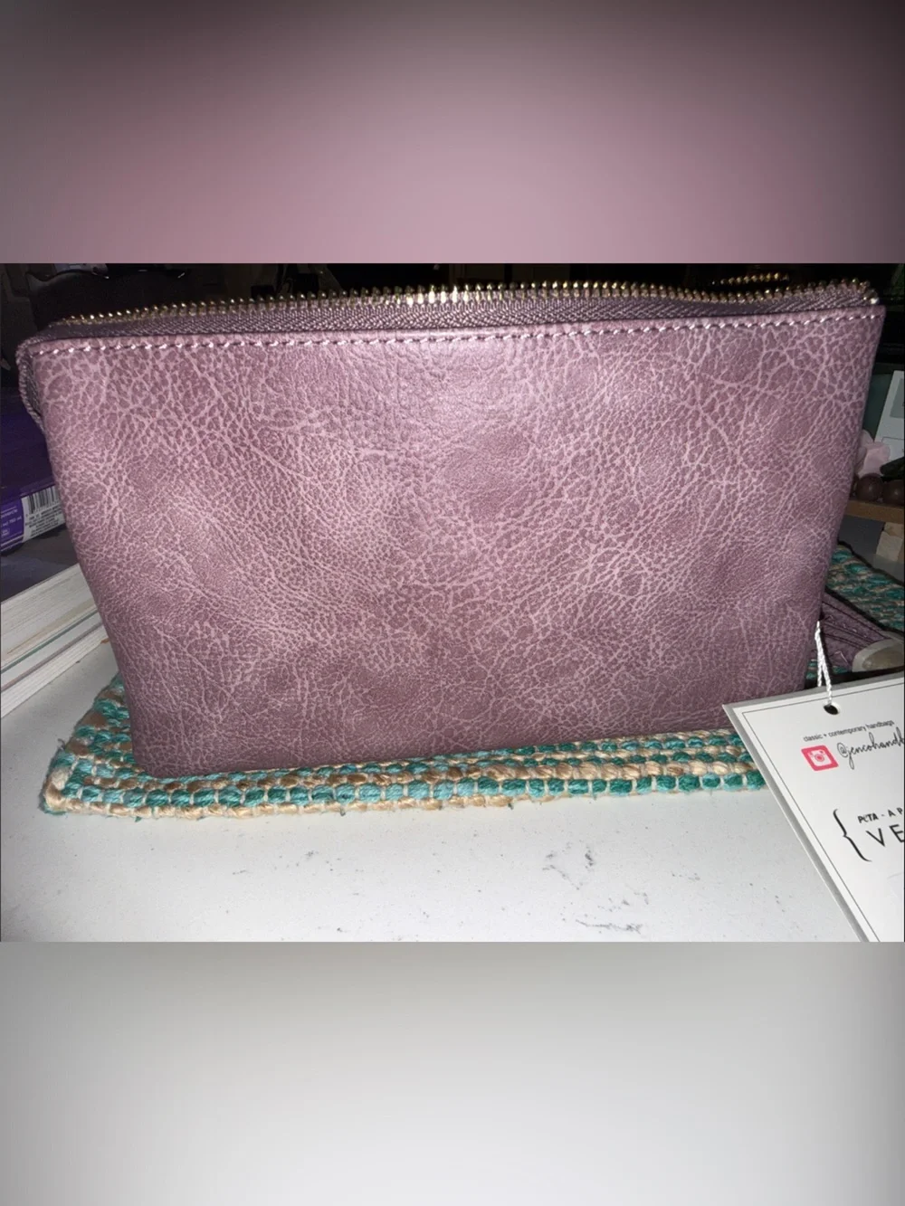 Lavender Vegan-Leather Zip Pouch